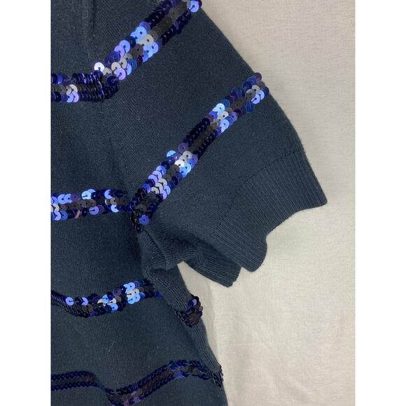 Womens Tory Burch Sequins Stripe Short Sleeve Sweater size Large Wool Blend - Picture 4 of 9